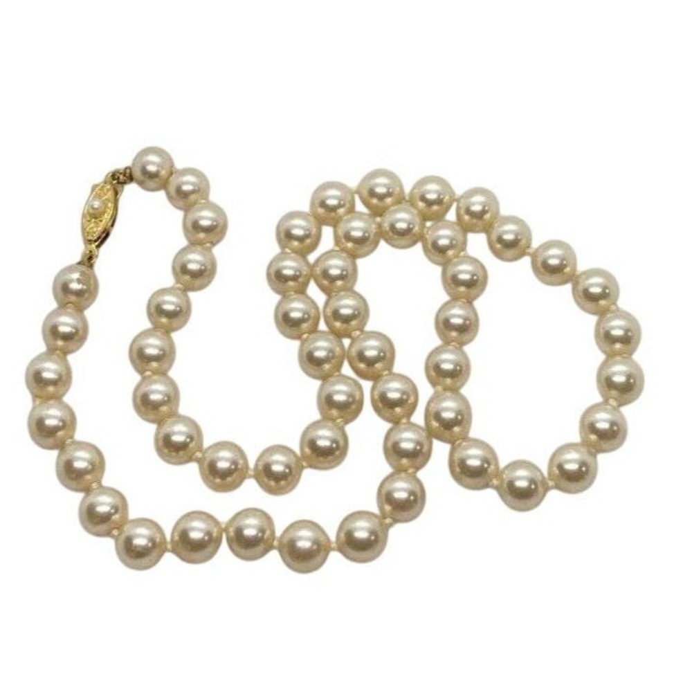 Vintage Japan Faux Pearl Knotted Beaded‎ Single Strand 19'' Necklace Fish Hook